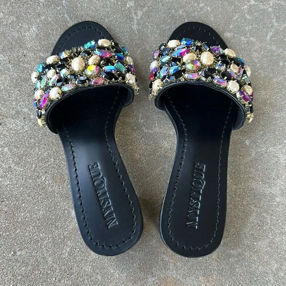 Mystique Dublin Black Rhinestone Sandals Women’s Size 8